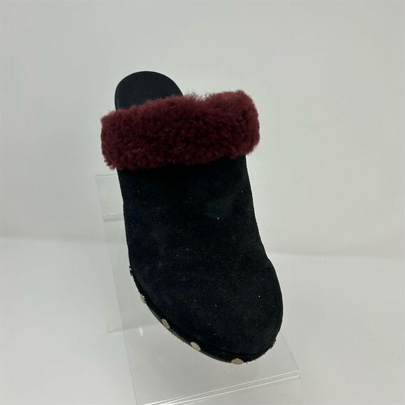 UGG Adele Women's Studded Suede Clog Heels Black with Red Fur Size 5 EU 36 - Picture 2 of 13